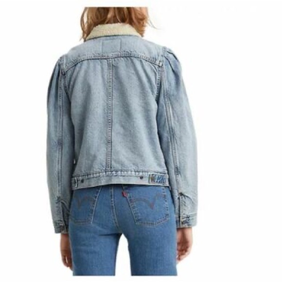 Levi’s Puff Sleeve Sherpa Jean Denim Puff-Sleeve Trucker Jacket - Picture 10 of 10